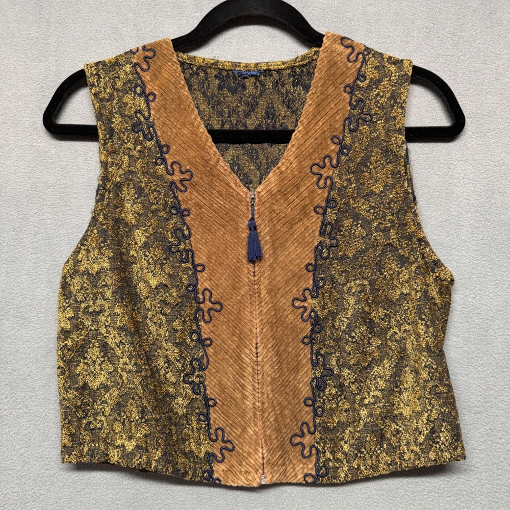 Vtg? Tapestry Brocade Boho Vest Tassel Zip Front S/M? Cottage Fairy Ren Faire - Picture 1 of 13